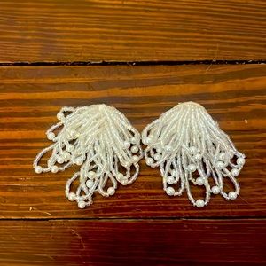 White beaded clip on earrings